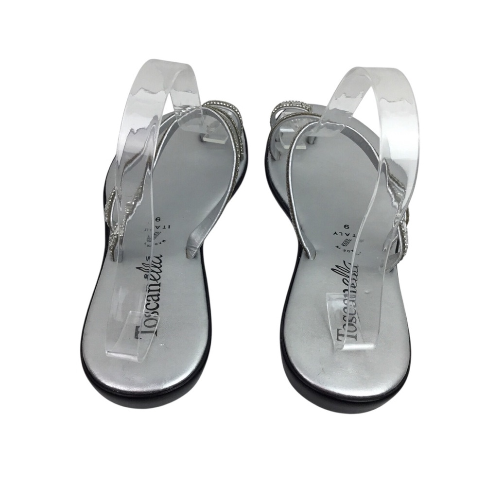 Toscanella Italian Rhinestone Sandals Flats Silver - Picture 4 of 12